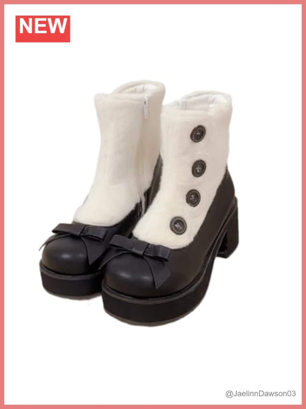 Faux Fur Lined Lolita Ankle Boots Chunky Block Heel Victorian Mary Jane